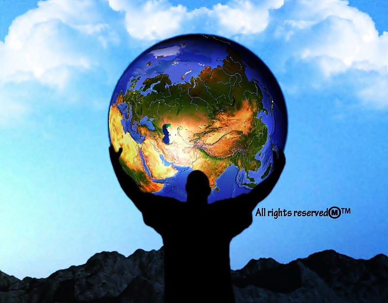 The Whole World is in your Hands :), worlds, life, clouds, mountains determination, strength, passion, scenery, HD wallpaper