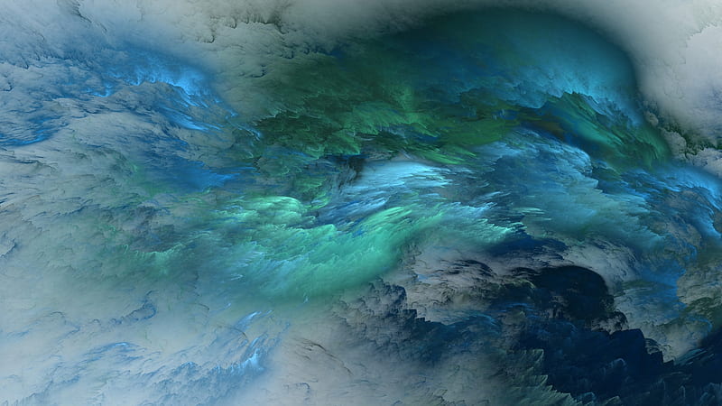 Blue Green Clouds, blue, green, clouds, artist, digital-art, HD wallpaper
