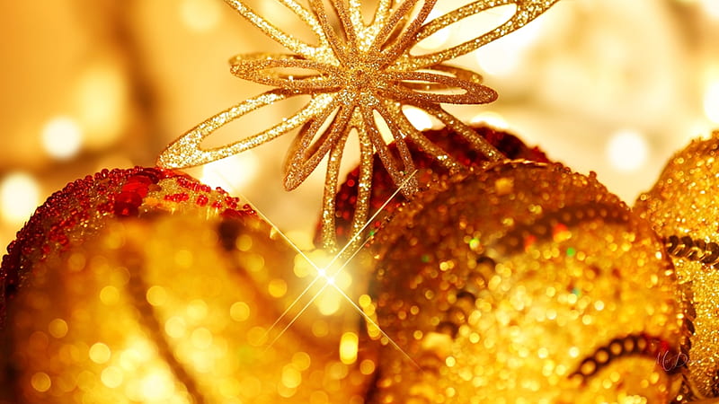 Gold Christmas, gold, balls, New Year, glitter, decorations, Christms ...