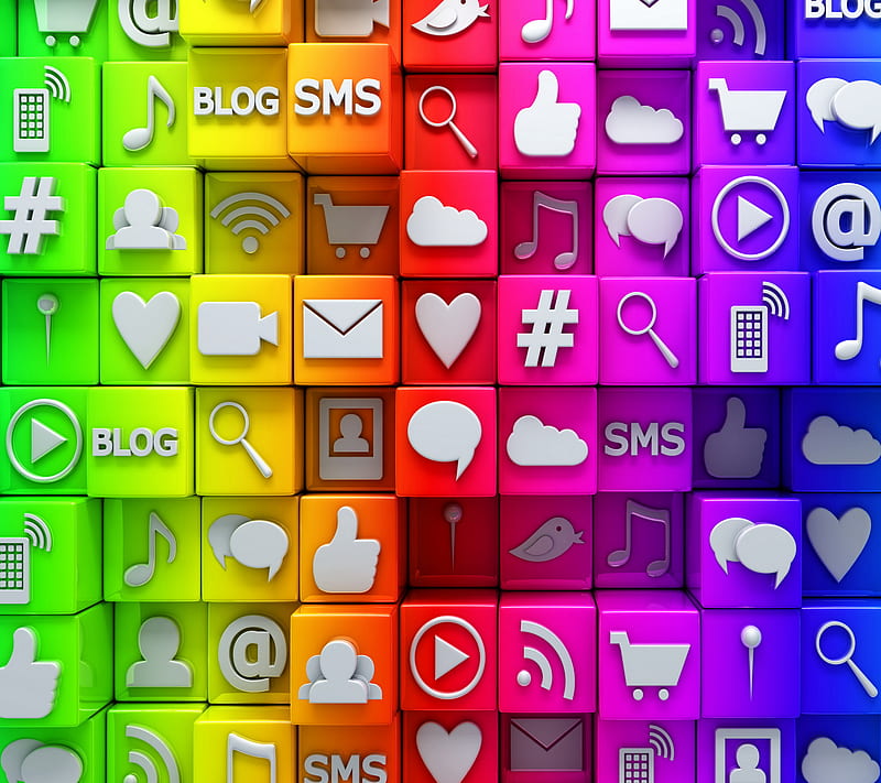 Social Media, 3d, colorful, cubes, nets, HD wallpaper