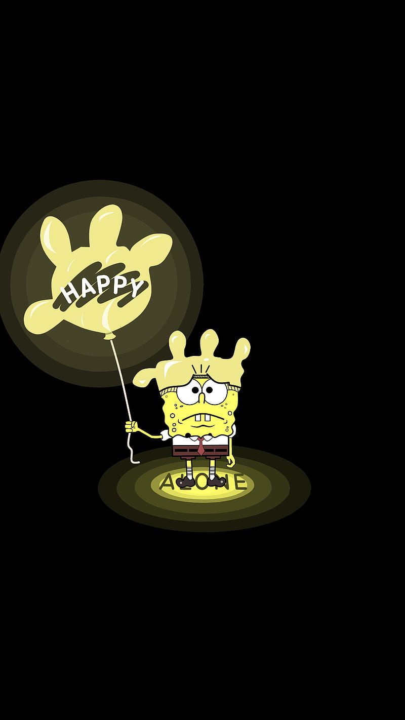 SpongeLone, alone, baloon, black, kangskidip, nicklodeon, phone, sad,  spongebob, HD phone wallpaper