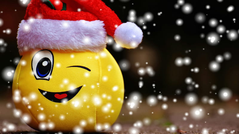 Yellow Emoji Plush Toy Wearing Red Santa Claus Hat Emoji, HD wallpaper