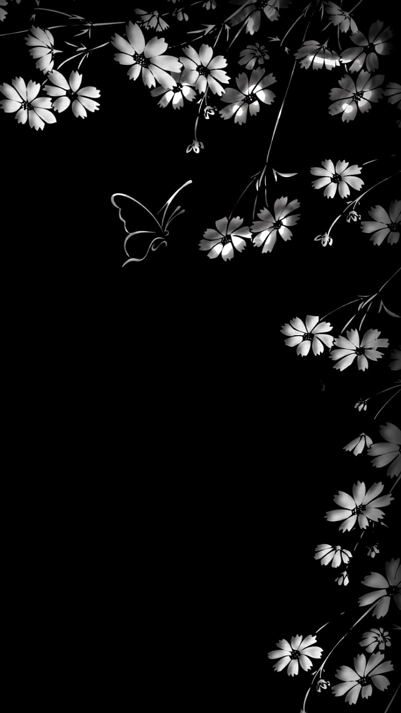 Butterfly, black, flowers, white, HD phone wallpaper | Peakpx