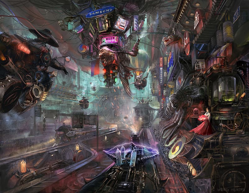 Cyberpunk, Sci Fi, Train, Steampunk, HD wallpaper