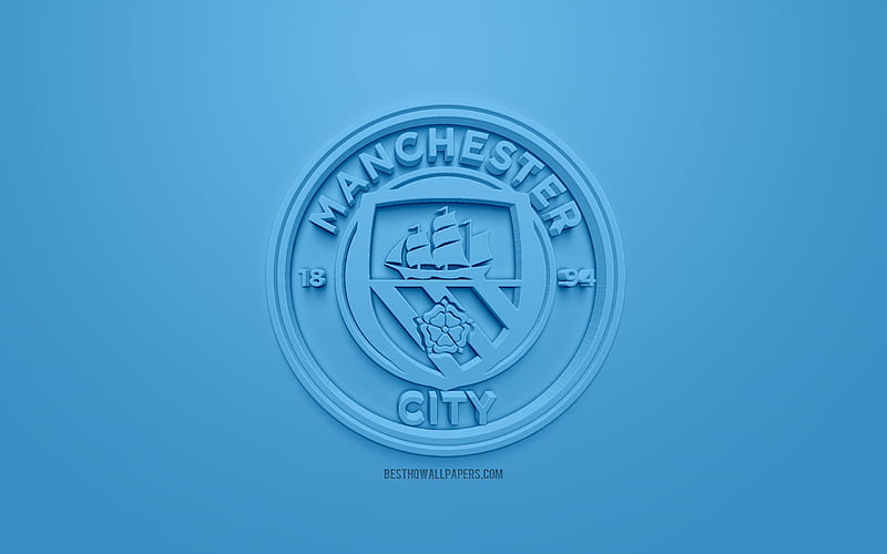 Manchester City FC, creative 3D logo, blue background, 3d emblem