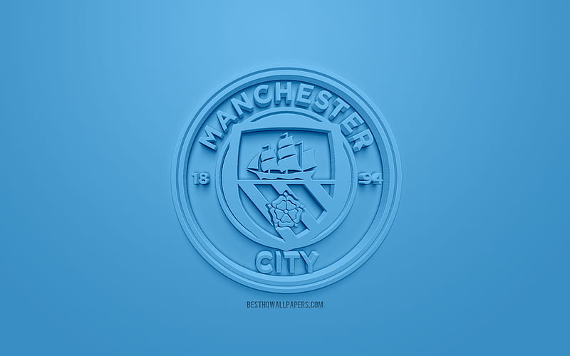 Manchester City FC logo, creative art, blue and white checkered