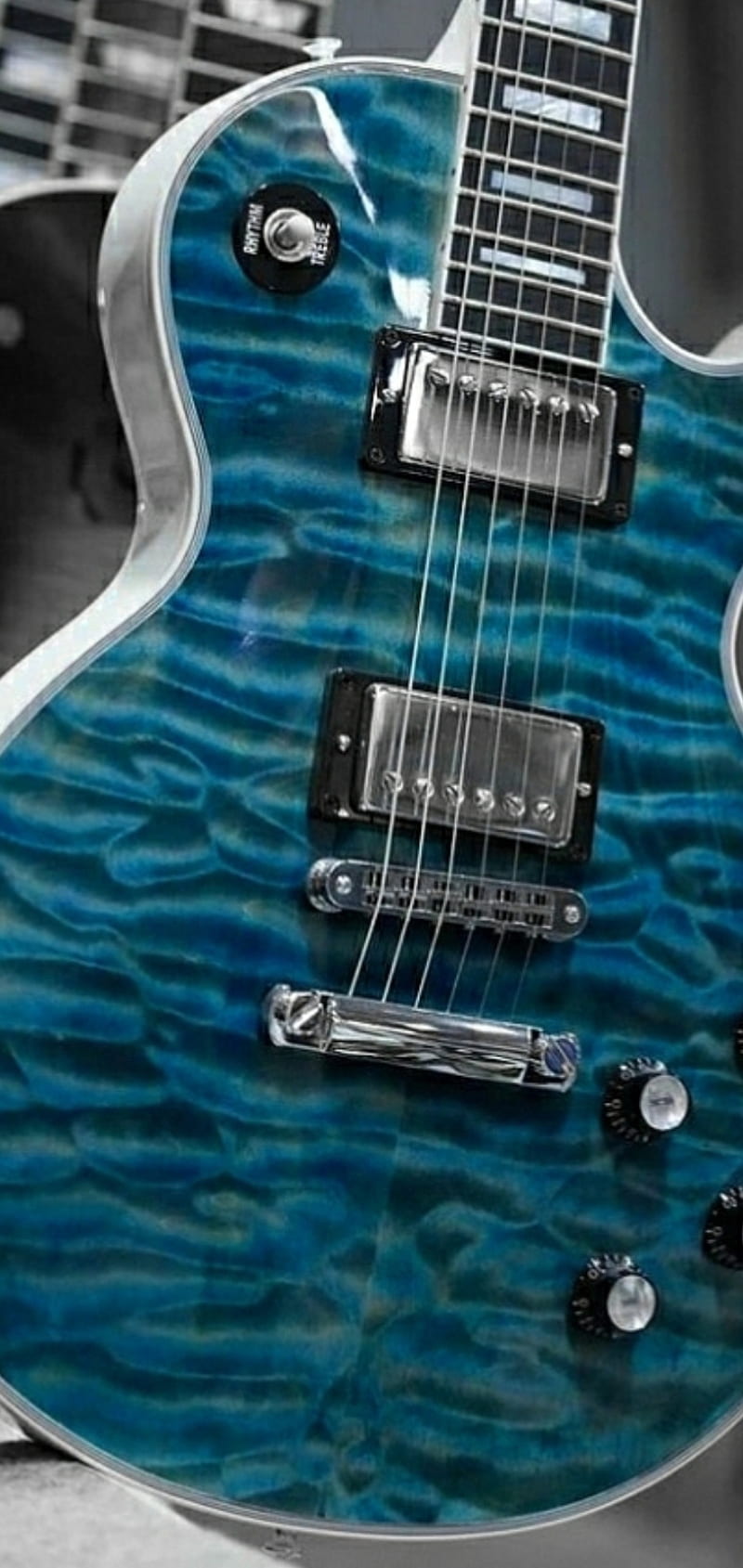 Gibson Les Paul, beauty, blue, chrome, electric, guitar, guitars, maple, silver, woods, HD phone wallpaper