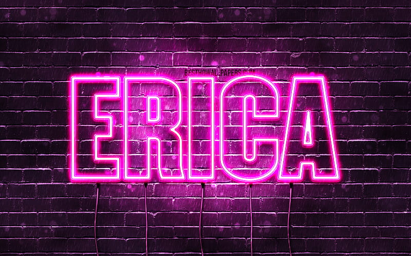 Erica with names, female names, Erica name, purple neon lights, Happy Birtay Erica, with Erica name, HD wallpaper
