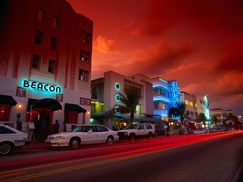 Miami beach, neon, miami, usa, street, HD wallpaper