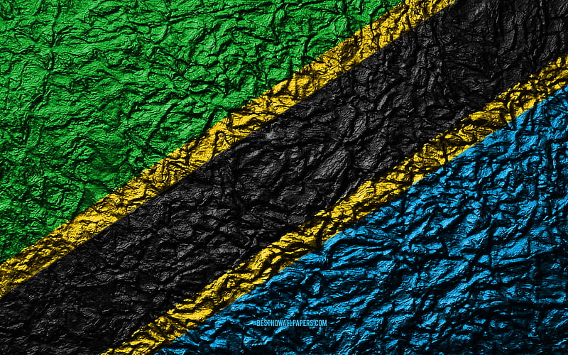 Flag of Tanzania stone texture, waves texture, Tanzania flag, national symbol, Tanzania, Africa, stone background, HD wallpaper