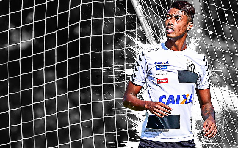 Bruno Henrique, Brazilian football player, forward, Santos FC, Serie A, Brazil, black and white paint art, football players, Bruno Henrique Pinto, HD wallpaper