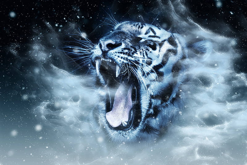 Tiger, fantasy, siberian, snow, HD wallpaper