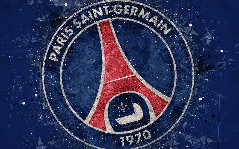 Paris Saint-Germain FC PSG, logo, creative geometric art, emblem, French football club, Paris, France, retro style, Ligue 1, blue creative background, HD wallpaper