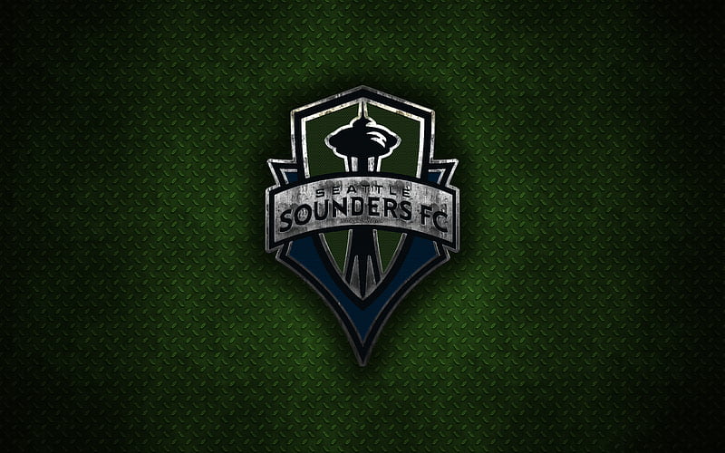 Seattle Sounders FC metal logo, creative art, American soccer club, MLS, emblem, green metal background, Seattle, Washington, USA, football, Western Conference, Major League Soccer, HD wallpaper