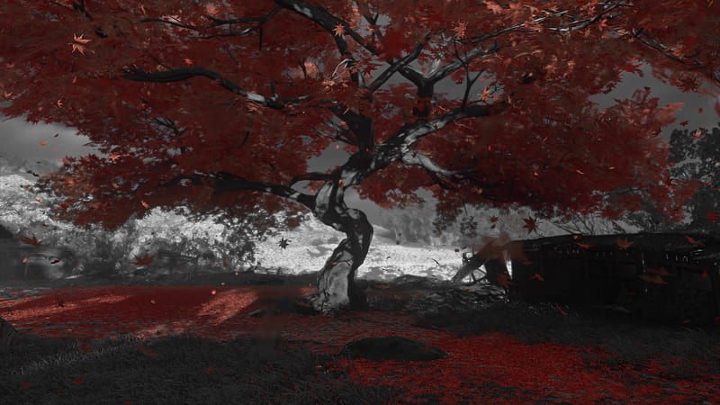 Great Red Tree, ghost of tsushima, nature, ps4, red leaves, HD wallpaper