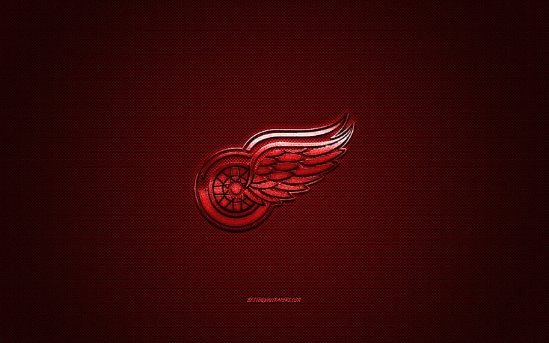 Detroit Red Wings, American hockey club, NHL, red logo, red carbon fiber background, hockey, Detroit, Michigan, USA, National Hockey League, Detroit Red Wings logo, HD wallpaper