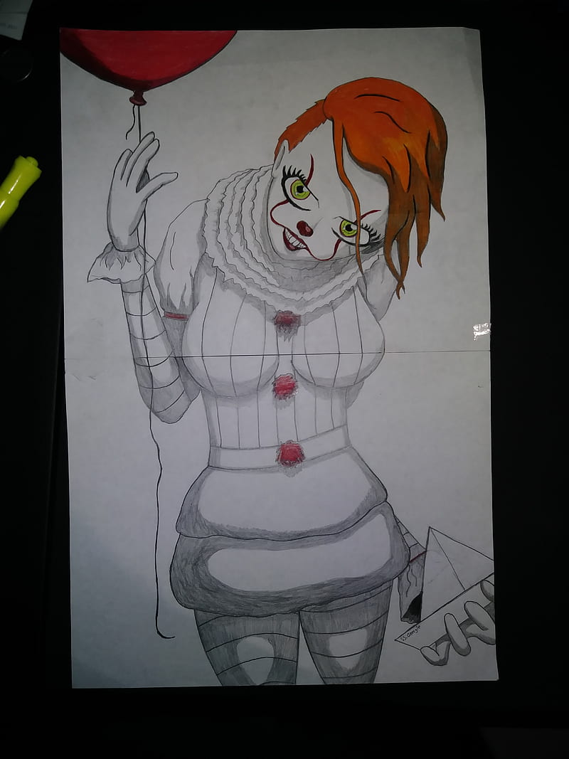 PennywiFE, balloon, clown, evil, female, gender swap, it, pennywise, red, HD phone wallpaper