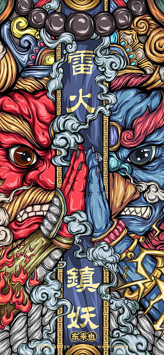 Samurai, desenho, dragon, graffiti, japon, HD phone wallpaper