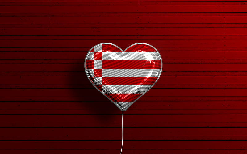 I Love Bremen realistic balloons, red wooden background, States of Germany, Bremen flag heart, flag of Bremen, balloon with flag, German states, Love Bremen, Germany, HD wallpaper