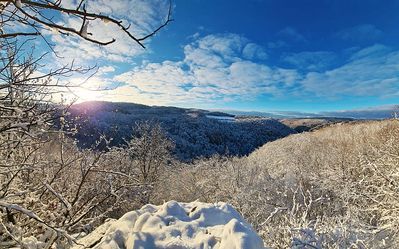Swabian Jura on Christmas Day this year, sky, snow, germany, hills, trees, clouds, HD wallpaper