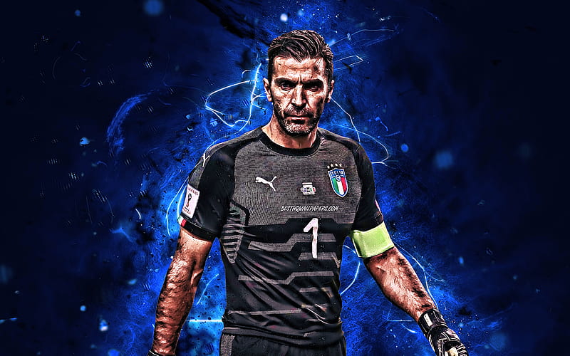 Gianluigi Buffon, goalkeeper, Italy National Team, soccer, footballers, neon lights, Buffon, Italian football team, HD wallpaper