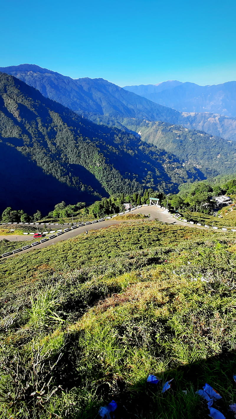 Darjeeling Road, darjeeling hill, green, hill, hill road, hills, mountain, road, HD phone wallpaper