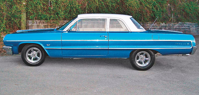 1964 Chevrolet Bel Air, gm, 1964, white top, blue, HD wallpaper