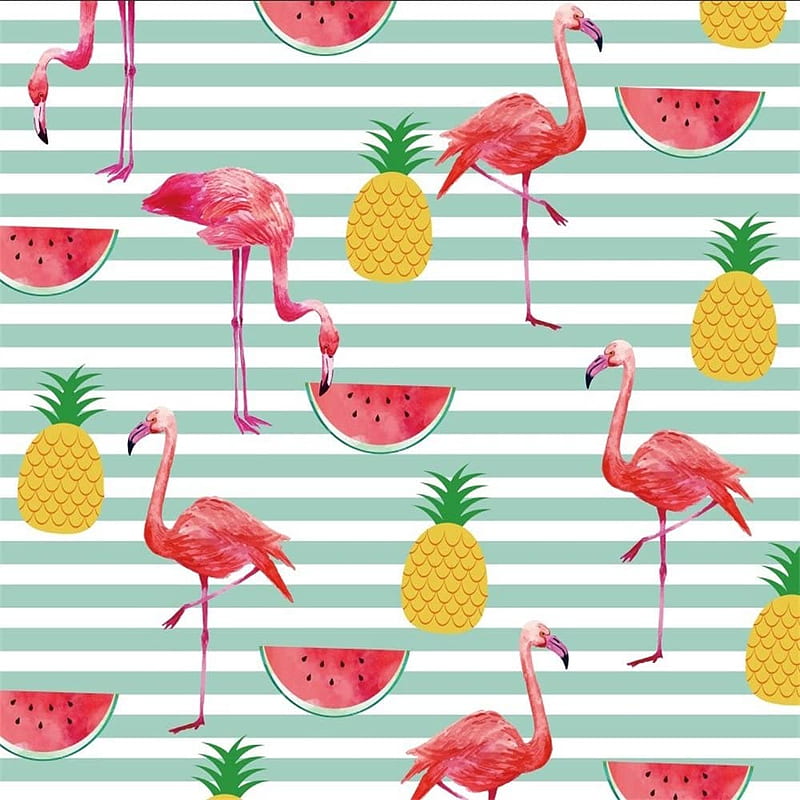 Laeacco Summer Theme Backdrop ft Vinyl graphy Background Tropical Blue Stripes Flamingos Pineapples Illustration Child Baby Portrait Kids Room Decoration Birtay Party Cake Smash : Camera &, HD phone wallpaper