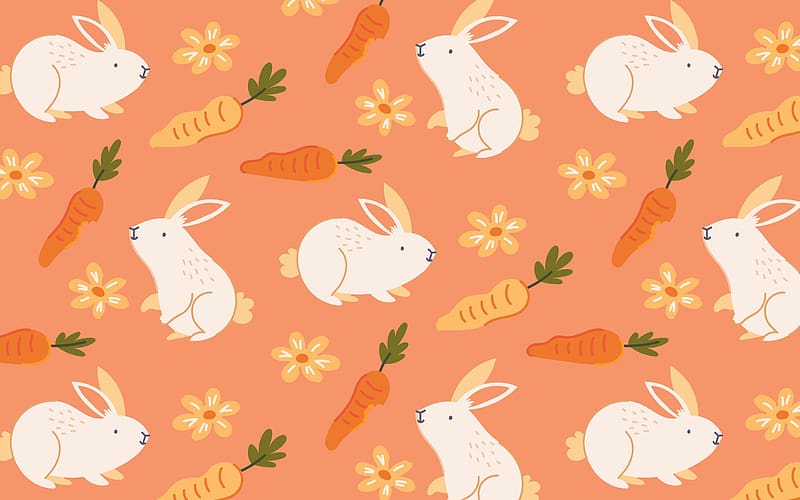 Pattern, carrot, bunny, white, iepure, texture, orange, rabbit, iepuras, HD wallpaper