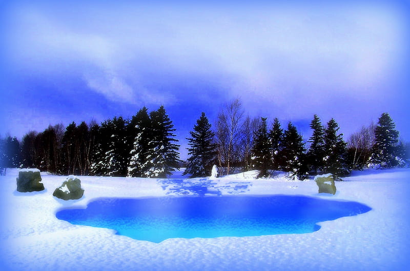 ✰Water Hole in the Winter✰, love four seasons, creative pre-made, trees, sky, swamp, xmas and new year, water hole, winter, frosty, graphy, snow, winter holidays, landscapes, nature, forests, scenery, HD wallpaper