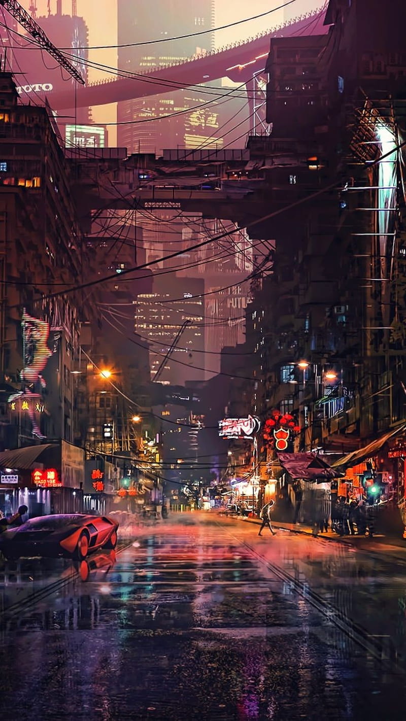 Wallpaper 4k Rainy Night Man With Umbrella Scifi Drawings Digital Art 4k  Wallpaper
