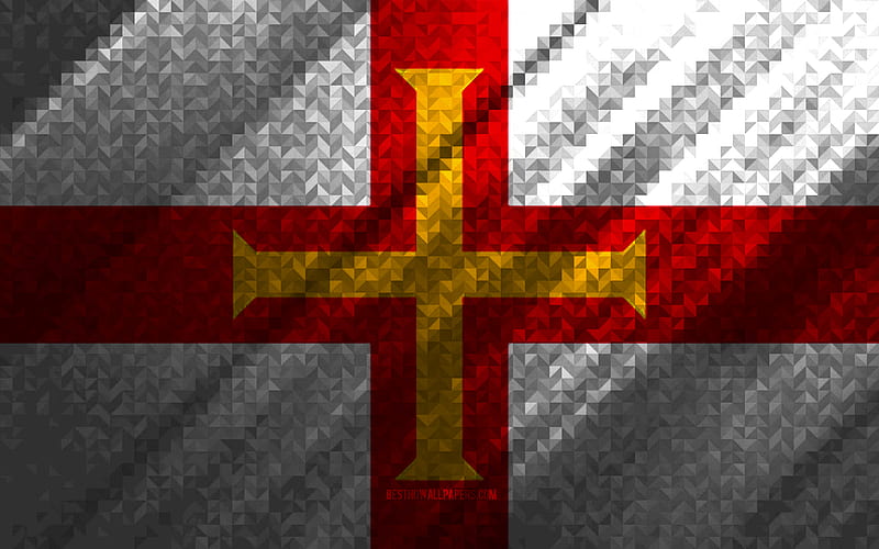 Flag of Guernsey Channel Islands, multicolored abstraction, Guernsey Channel Islands mosaic flag, Europe, Guernsey Channel Islands, mosaic art, Guernsey Channel Islands flag, HD wallpaper