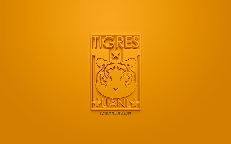 Tigres UANL, creative 3D logo, orange background, 3d emblem, Mexican football club, Liga MX, Nuevo Leon, Mexico, 3d art, football, stylish 3d logo, HD wallpaper