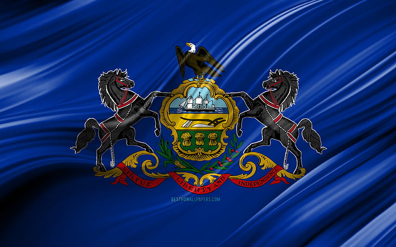 Pennsylvania flag, american states, 3D waves, USA, Flag of Pennsylvania, United States of America, Pennsylvania, administrative districts, Pennsylvania 3D flag, States of the United States, HD wallpaper
