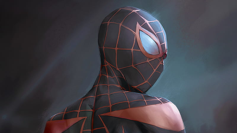 Miles Morales Black Suit , spiderman, superheroes, artist, artwork, digital-art, HD wallpaper