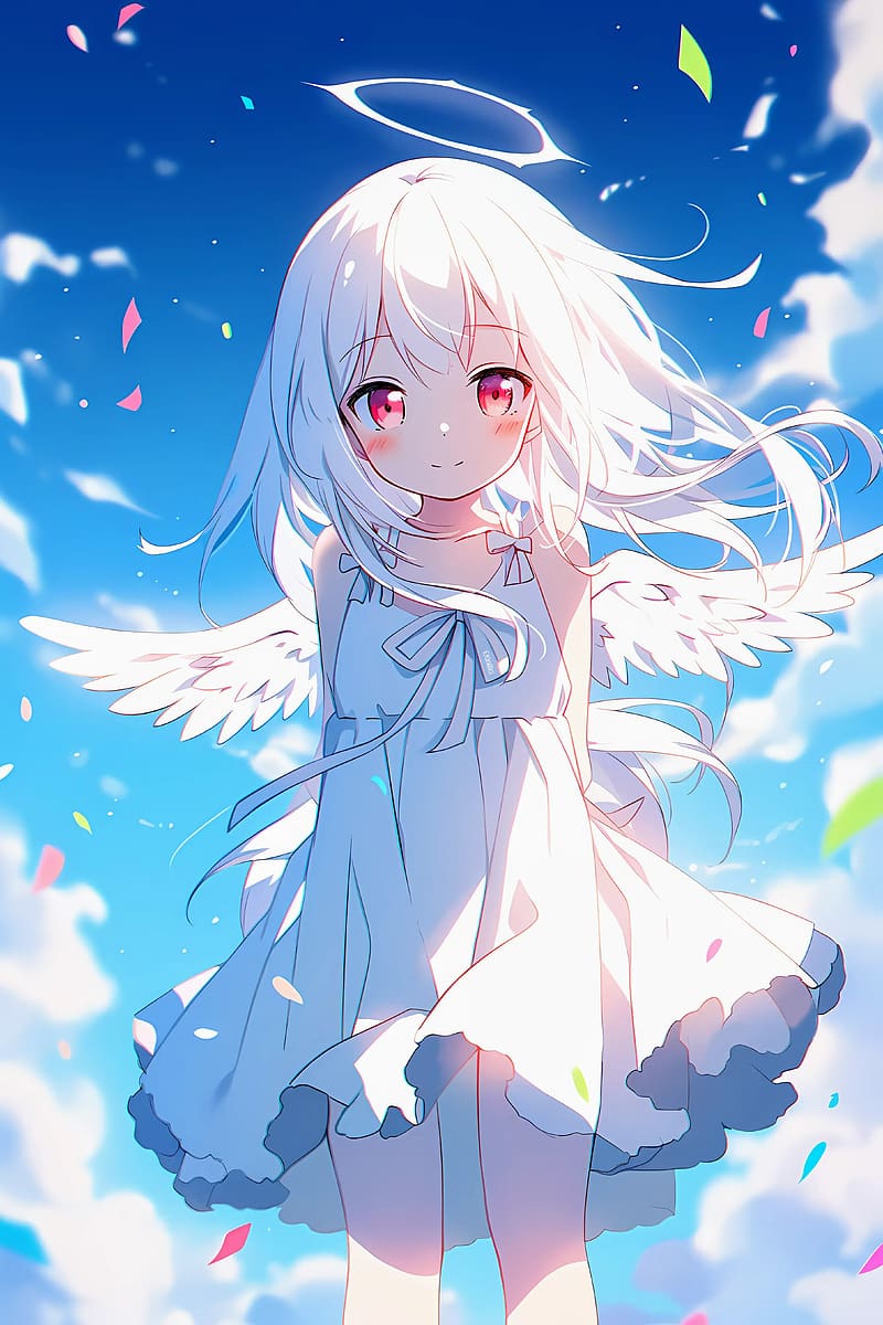 Angel, smile, halo, wings, sky, anime, HD phone wallpaper | Peakpx