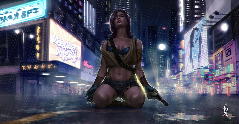 Sci Fi, Cyberpunk, Futuristic, Girl, Night, HD wallpaper