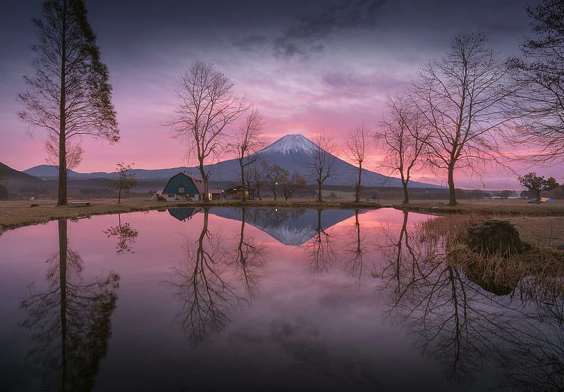 Mount Fuji Reflection, mount-fuji, mountains, nature, reflection, HD wallpaper