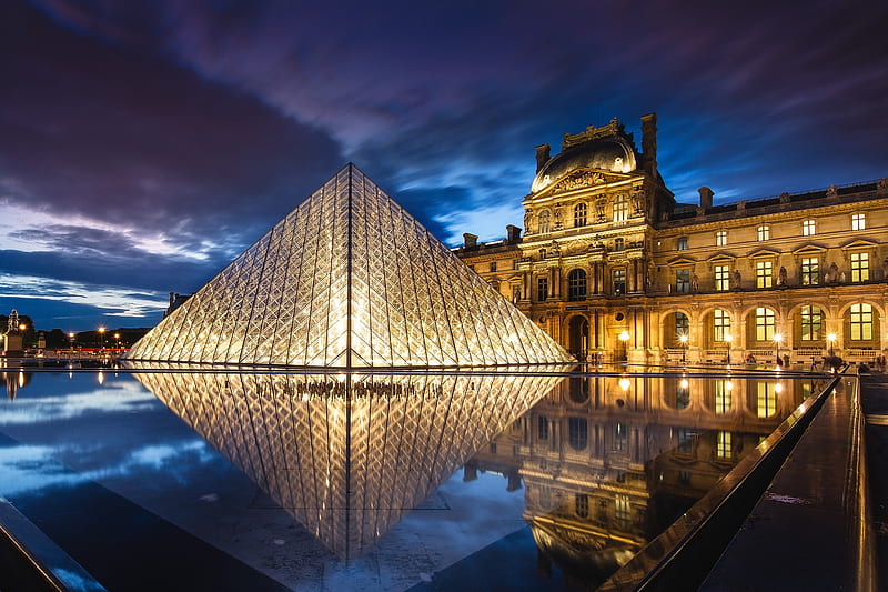 Buildings, The Louvre, Museum , Paris , Reflection, HD wallpaper