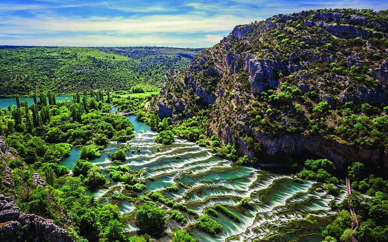 river, waterfalls, croatia, r, mountains, summer, HD wallpaper