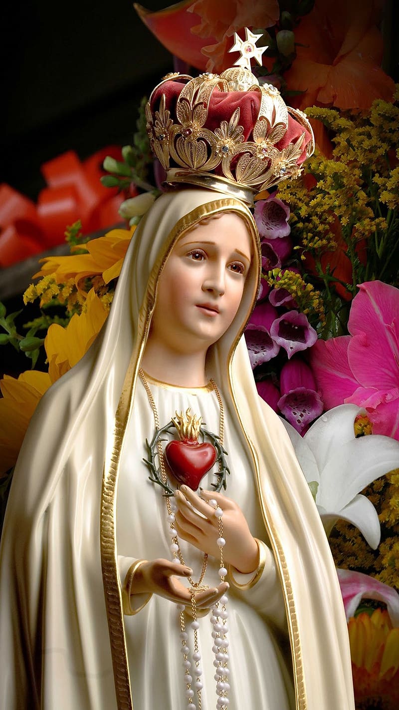 Mother Mary, With Colorful Flowers, colorful, flowers, god ...