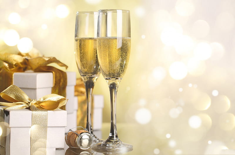 Wine and champagne, Wine, and champagne, ribbon, new year, xmas, HD wallpaper