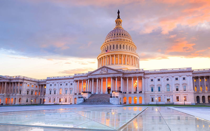Capitol Building, United States Capitol, Capitol Hill, evening, sunset, square, Washington, USA, United States Congress, HD wallpaper