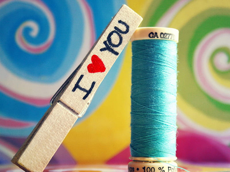 i love you, clothespin, threads, romance, love, HD wallpaper