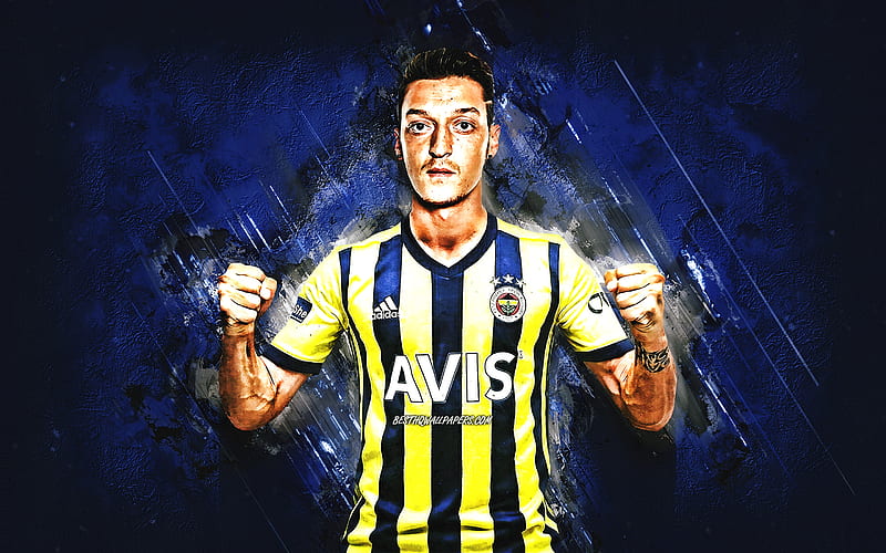 Mesut Ozil, Fenerbahce, German footballer, portrait, blue stone background, soccer, HD wallpaper