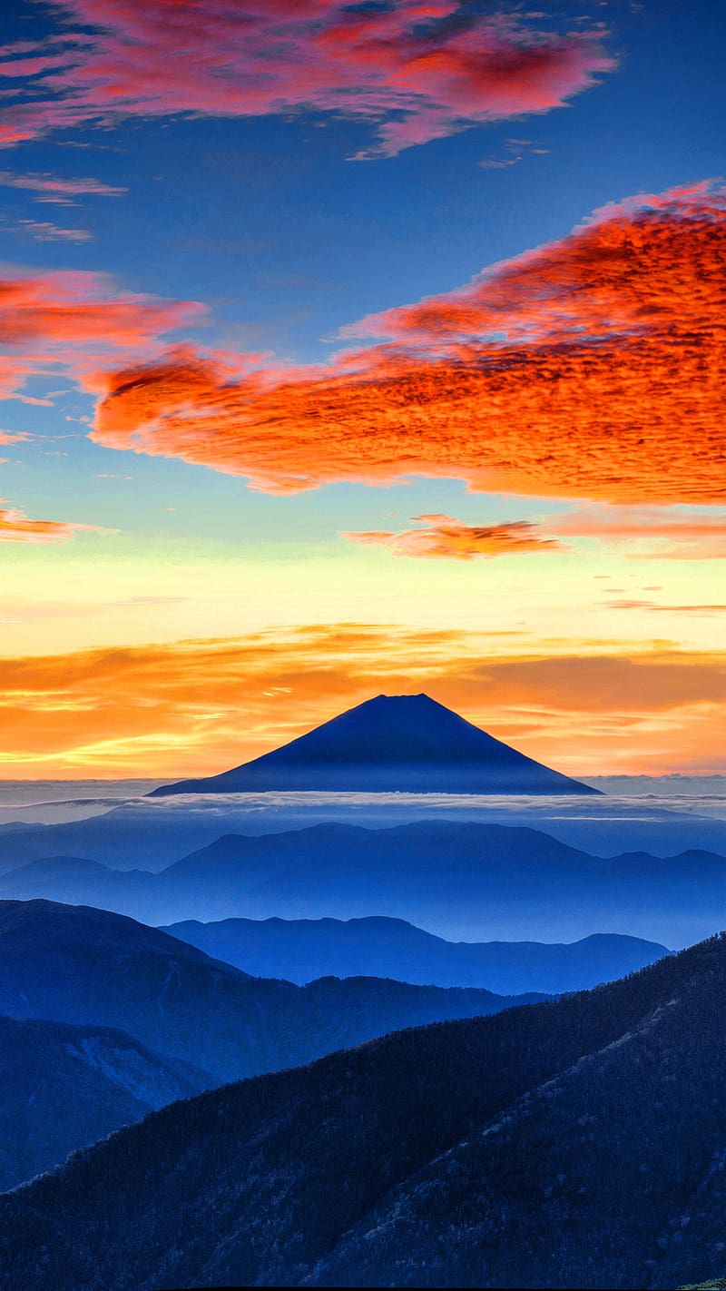Sky, Horizon, Mountain, , Japan, Cloud, Mount Fuji, Volcanoes, HD phone wallpaper