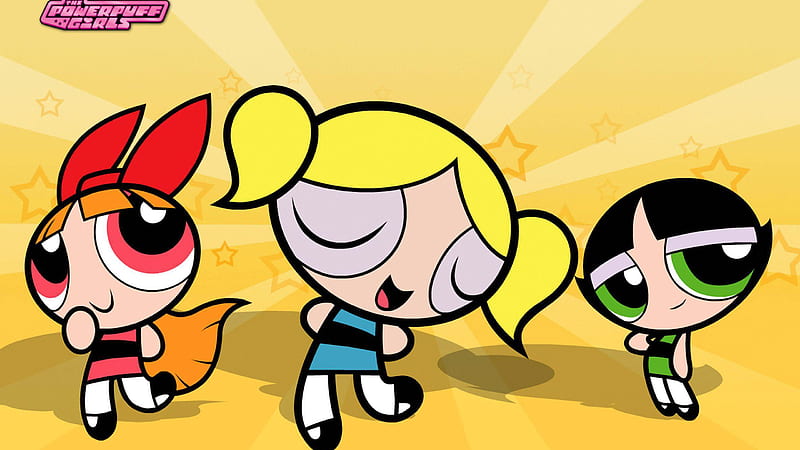 The Powerpuff Girls Blossom Bubbles and Buttercup In Yellow Background Anime, HD wallpaper