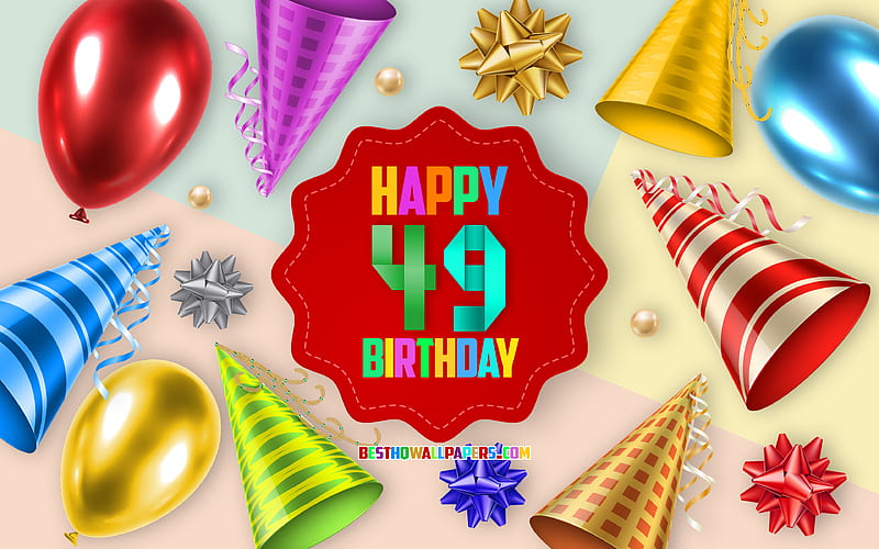 Happy 49 Years Birtay, Greeting Card, Birtay Balloon Background, creative art, Happy 49th birtay, silk bows, 49th Birtay, Birtay Party Background, Happy Birtay, HD wallpaper