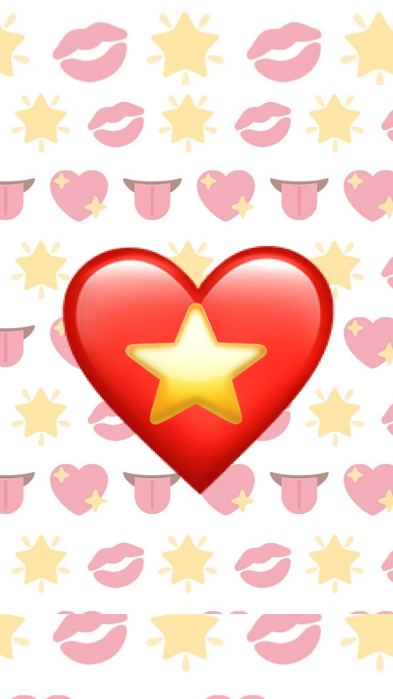 Stary heart, emoji, corazones, love, red, stars, yellow, HD phone wallpaper