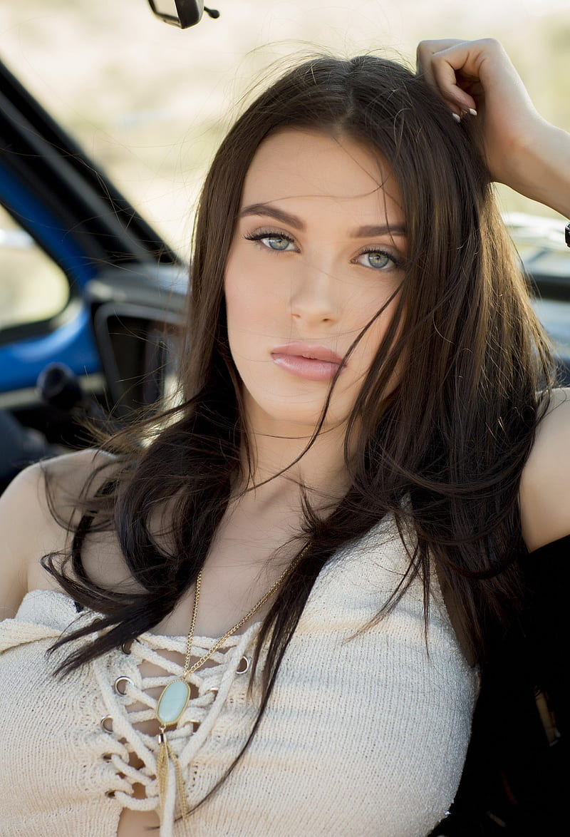 Lana Rhoades, women, model, blue eyes, portrait, outdoors, portrait display, HD phone wallpaper